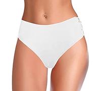 Generisch Bikini brasiliano da donna con stampa legami laterali scollo a vita profondo comodo perizoma swimbottom per vacanze in spiaggia, bianco, S