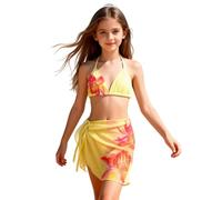 Generisch Bikini da bambina con motivo floreale, in due pezzi, ideale per il bagno in estate sulla spiaggia, perfetto per adolescenti e bambini, Giallo chiaro, 9-10 Anni