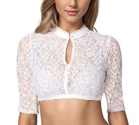 Generisch Bikini da donna a triangolo, con 1 ferretto, in pizzo, da donna, elegante camicetta Dirndl, colore nero, per Oktoberfest, lingerie da donna, bianco, XL