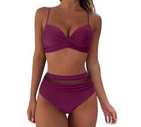 Generisch Bikini da donna a vita alta, set bikini push up, costume da bagno sexy da donna, con allacciatura al collo, bikini da donna, taglie forti, motivo leopardato, #4, M