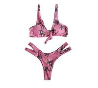 Generisch Bikini da donna con colore a vita solido come costume da bagno dal design diviso per una vestibilità perfetta, Colore: rosa., S