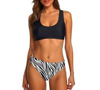 Generisch Bikini da donna in due pezzi, costume da bagno sportivo con scollo a U, vita alta, per le giornate in spiaggia attive, Nero , XXL