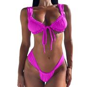 Generisch Bikini Donna Set Europeo Americano Commercio Estero Pizzo Up Bikini Sexy Tinta Unita Split Donne Costume Da Bagno Buon Set, Lilla, S