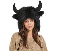 Generisch Bison Hat - Flluffy Ear Headwear | Cow Horn Bomber Hat | Ear Headwear for Halloween | Earflap Hat with Horns Cosplay Halloween Costume Headwear Faux Women Men Hat for Cosplay Festival Theme