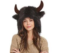 Generisch Bison Hat - Flluffy Ear Headwear | Cow Horn Bomber Hat | Ear Headwear for Halloween | Earflap Hat with Horns Cosplay Halloween Costume Headwear Faux Women Men Hat for Cosplay Festival Theme