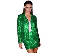 Generisch Blazer da donna con glitter verde, abito da festa da donna con gonna corta e blazer, combinazioni, feste, grandi dimensioni, elegante, giacca rave, per Capodanno, costume di carnevale