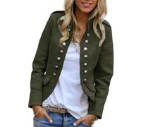 Generisch Blazer da donna con taglio cropped con doppio petto leggero, con colletto alto, elegante cappotto di transizione per autunno, Verde militare, M