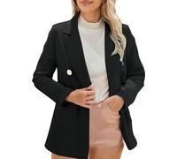 Generisch Blazer da donna, elegante, sciancrato, lungo, per la primavera, a maniche lunghe, per la mezza stagione, con risvolto, per ufficio, casual, da donna, elasticizzato, con bottoni, Nero , XL