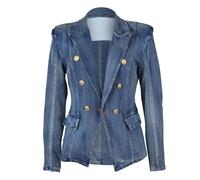 Generisch - Blazer da donna in jeans, lungo, per la mezza stagione, elegante, giacca in denim, grande taglia, slim fit, vintage, biker, revers, streetwear, casual, giacche da donna, jeans blazer