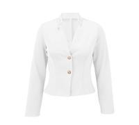 Generisch Blazer da donna, sottile, a maniche lunghe, abbottonatura, leggera, bolero, con tasche, elegante blazer, giacca aperta, traspirante, tutto l'anno, lavoro, ufficio, bianco, L
