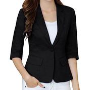 Generisch Blazer Donna Maniche a 3/4 in lino e cotone, Slim Fit, blazer corto con tasche, tinta unita, temperamento, blazer con un bottone, semplice e versatile, con risvolto, leggero, business,