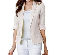 Generisch Blazer Donna Maniche a 3/4 in lino e cotone, Slim Fit, blazer corto con tasche, tinta unita, temperamento, blazer con un bottone, semplice e versatile, con risvolto, leggero, business,