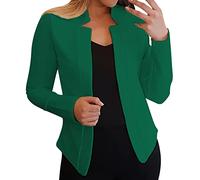 Generisch Blazer, giacca da donna a maniche lunghe, elegante, sportiva, aperta, per autunno, alla moda, colletto alto, a maniche lunghe, slim fit, blazer, tinta unita, per ufficio, verde militare, XL