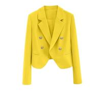 Generisch Blazer, giacca da donna a maniche lunghe, slim fit, tinta unita, elegante, per il tempo libero, per il lavoro, per l'ufficio, per il tempo libero, per il lavoro, O giallo, L