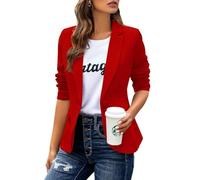 Generisch Blazer, giacca da donna elegante, casual, a maniche lunghe, con risvolto, da ufficio, da lavoro, oversize, blazer, Colore: rosso, XXL