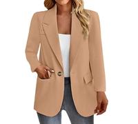 Generisch Blazer, giacca da donna elegante, sportiva, tinta unita, a maniche lunghe, larga, leggera, aperta, frontale, casual, da lavoro, ufficio, con bottoni, temperamento, cachi, 3XL