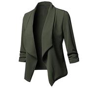 Generisch Blazer, giacca sportiva da donna, elegante, a maniche a 3/4, leggera, per lavoro, ufficio, blazer, tinta unita, aperta, slim fit, casual, grandi dimensioni, apertura frontale, verde militare
