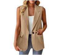 Generisch Blazer, gilet da donna, sportivo, elegante, senza maniche, tinta unita, per il tempo libero, per il lavoro, a maglia, 02 kaki., 3XL