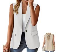 Generisch Blazer senza maniche da donna, giacche estive con frontale aperto, top leggero con parte anteriore aperta, bianco, XL