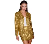 Generisch Blazer - Vestito da donna con glitter per Capodanno, gonna corta e blazer, combinazione festiva con glitter e giacca lunga per Carnevale, taglie grandi, elegante, per feste, giacca e blazer