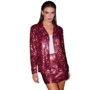 Generisch Blazer - Vestito da donna con glitter per Capodanno, gonna corta e blazer, combinazione festiva con glitter e giacca lunga per Carnevale, taglie grandi, elegante, per feste, giacca e blazer