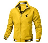 Generisch Blouson, giacca da uomo per le mezze stagioni, con logo, giraffa, per il tempo libero, con tasche, colletto alto, a maniche lunghe, con chiusura lampo, giacca a vento, P Giallo, XXL