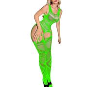 Generisch Body a rete durevole con allacciatura raffinata, elegante top Teddy per biancheria da notte seducente, verde, Taglia unica