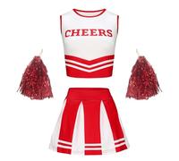 Generisch Body Blusa Das Student Sports Meet Cheer Team Set con fiori a mano per bambini (rosso, 6-7Y)