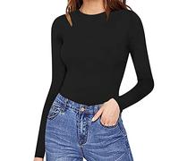 Generisch Body da donna a maniche lunghe con scollo rotondo, maglietta in maglia elasticizzata, sottogiacca elegante e sexy, top bustier aderente, body slim fit, tutina con scollo rotondo e jumpsuit
