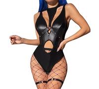 Generisch Body da donna Mesh Splice Night Club Spicy Girl Shaping in pelle laccata, Nero , L