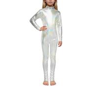 Generisch Body da ginnastica da ragazza, metallizzato, a maniche lunghe, per tutto il corpo, per balletto, per fitness, sport, leotard, per carnevale, feste, spettacoli sul palcoscenico