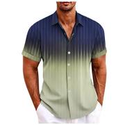 Generisch Body Fit Camicia da uomo uomo primavera monopetto casual stampa piena spiaggia manica corta vacanza outdoor vacanza camicia flanella camicia uomo, Blu scuro, M