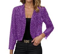 Generisch bolero da donna a maniche lunghe, con paillettes, con parte anteriore aperta, cardigan, giacca corta, tinta unita, glitterata, elegante, blazer, per feste, slim fit, leggera, per clubwear