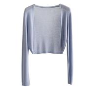 Generisch Bolero da donna, elegante, a maniche lunghe, corto, giacca morbida, per l'autunno, la primavera, il top corto, leggero, a maniche lunghe, casual, autunno, inverno, Blu, Taglia unica