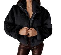 Generisch Bomber da donna in pelliccia sintetica invernale, giacca invernale termica, elegante e soffice, giacca in pelliccia attillata, oversize, giacca per le mezze stagioni, O nero., 5X-Large