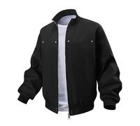 Generisch Bomber da uomo con chiusura lampo su tutta la lunghezza, tinta unita, a maniche lunghe, giacca da allenamento, stile vintage, basic, da lavoro, sportiva da uomo, Nero , XL
