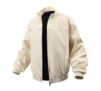 Generisch Bomber da uomo con chiusura lampo su tutta la lunghezza, tinta unita, a maniche lunghe, giacca da allenamento, stile vintage, basic, da lavoro, sportiva da uomo, beige., XL
