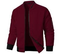 Generisch Bomber da uomo in puro colore con collo alto, in cotone, comode giacche di mezza stagione, vestibilità regolare, cappotti da aviatore, autunno e inverno, caldi giacche invernali casual, Vino