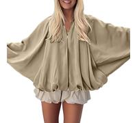 Generisch Bomber Jackets Lightweight Bubble Hem Jacket for Women Casual Sleeve Zip Up Oversized Shacket Trendy, cachi, S