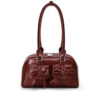 Generisch Borsa a mano da donna in pelle PU Y2K Shoulder Bag da donna Tote Purse Piccole borse con arco Cute Ita Bag Giapponese Estetica Borsa, Colore: rosso