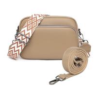 Generisch Borsa a tracolla da donna, piccola pelle, borsa a tracolla da donna, borsa moderna con tracolla larga e 3 scomparti, cachi