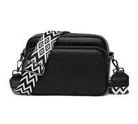 Generisch Borsa a tracolla da donna, piccola pelle, borsa a tracolla da donna, borsa moderna con tracolla larga e 3 scomparti, Nero