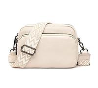 Generisch Borsa a tracolla da donna, piccola pelle, borsa a tracolla da donna, borsa moderna con tracolla larga e 3 scomparti, beige.