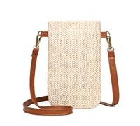 Generisch Borsa a tracolla grande, borsa da spiaggia con spallacci lunghi, chiusura a bottone, verticale, tinta unita, borsa a tracolla in rattan, accessorio alla moda, bianco, Einheitsgröße