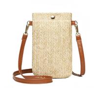 Generisch Borsa a tracolla grande, borsa da spiaggia con spallacci lunghi, chiusura a bottone, verticale, tinta unita, borsa a tracolla in rattan, accessorio alla moda, beige., Einheitsgröße