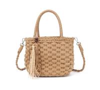 Generisch Borsa a tracolla in paglia con tracolla per donna ragazza estiva borsa da spiaggia pochette tessute a mano, marrone, Come nella foto