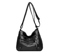 Generisch Borsa a tracolla morbida da donna, multistrato, classica, di lusso, borsa a tracolla e borsa da parrucchiere (nero, taglia unica)