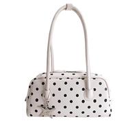 Generisch Borsa da bowler da donna con manico, look retrò carino, con manico e cerniera, borsa da donna con pois, per appuntamenti, viaggi, vacanze, gite nel tempo libero, bianco, Siehe Beschreibung