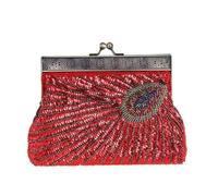 Generisch Borsa da sera da donna di lusso pavone pochette borsa da sera borsa da sposa borsa a tracolla, Colore: rosso