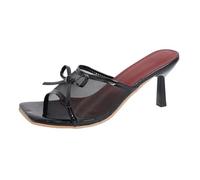 Generisch Bow-Adorned Mesh High Heel Sandalias Mini TacóN, sandali aperti, in rete, traspiranti, con tacco alto, leggeri, sandali estivi per feste e matrimoni per tutti i giorni, Nero , 41 EU